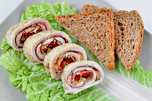 chicken roll stuffed with ham, cheese, and peppers, recipe with step by step pictures