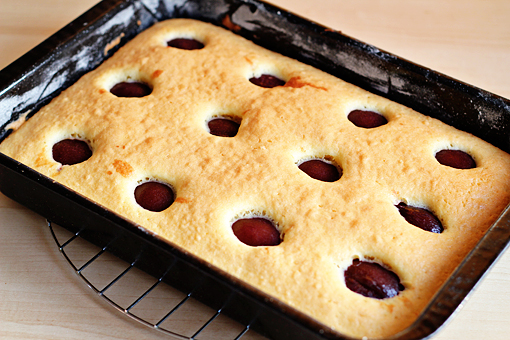 plum cake recipe with step by step picture tutorial, bake at 350 F - 175 C for about 20 minutes or until a toothpick inserted in the center of the cake comes out clean