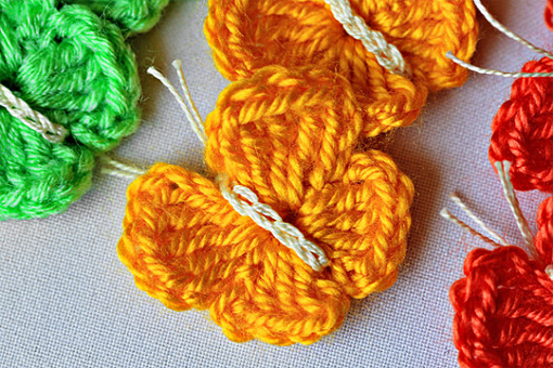 crochet butterflies, crocheted colorful butterflies