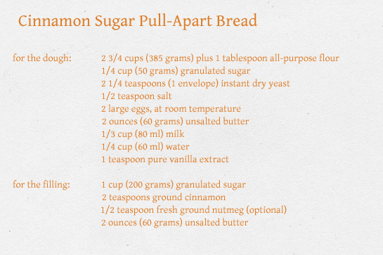 cinnamon sugar pull apart bread recipe with step by step instructions, ingredients