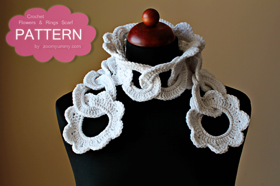 crochet-flowers-and-rings-pattern crochet rings and flowers scarf pattern with pictures, tutorial