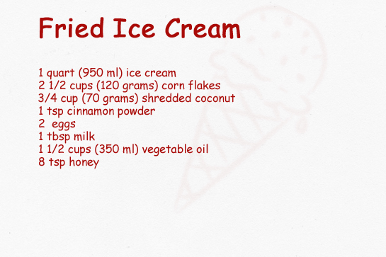 fried ice cream recipe with step by step pictures, ingredients