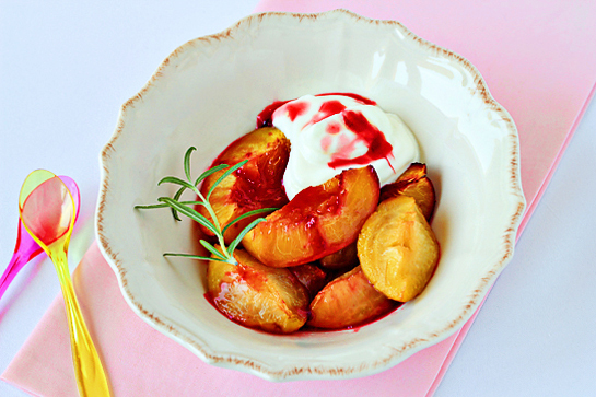 roasted summer fruit with rosemary and cream recipe with step by step pictures