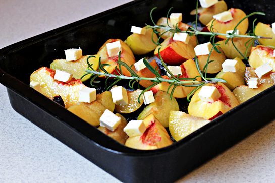 roasted summer fruit with rosemary and cream recipe with step by step pictures, roast at 400 F - 200 C for about 15-20 minutes