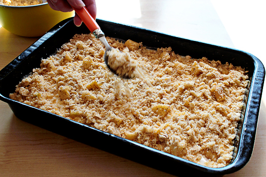 Caramel apple cheesecake cookie bars recipe with step by step pictures. Crumble over the cream cheese mixture.