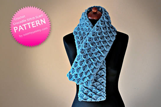 crochet crocodile stitch scarf pdf pattern by zoomyummy.com