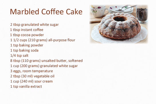 Marbled coffee cake recipe. Ingredients.