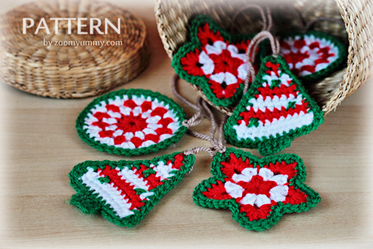 crochet Christmas ornaments pattern circle star tree