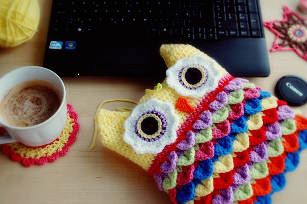 crochet crocodile stitch owl cushion