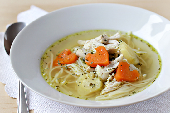 simple chicken soup with carrot hearts