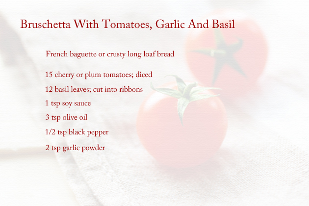 bruschetta with tomatoes, basil and garlic ingredients