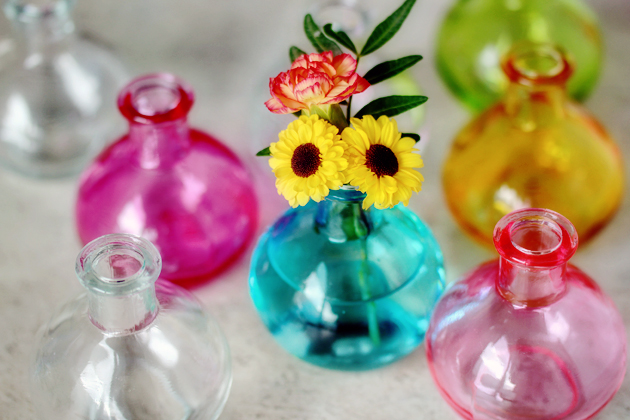 flower and colorful vases