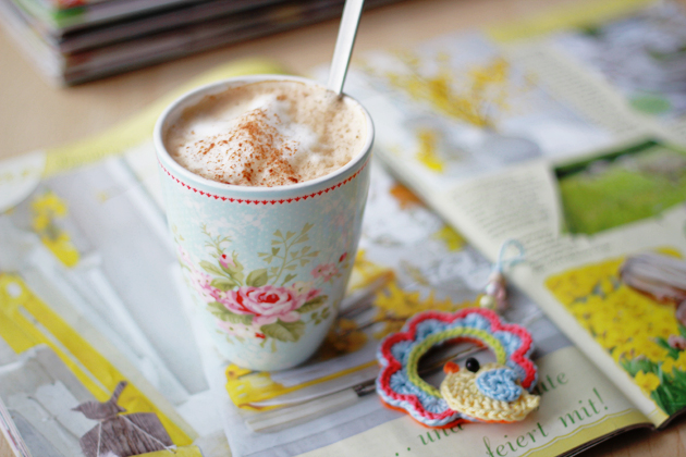 latte shabby chic mug and spring flower magazines