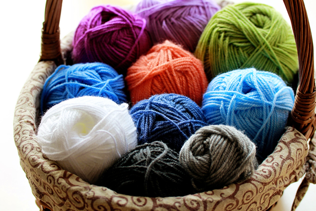 colorful yarn in basket