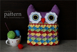 Crochet Owl Cushion With Colorful Feathers Pattern