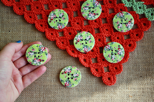 big green shabby chic floral buttons