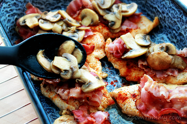 honey mustard chicken with bacon, mushrooms and cheese recipe