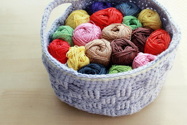 crochet basket full of yarn