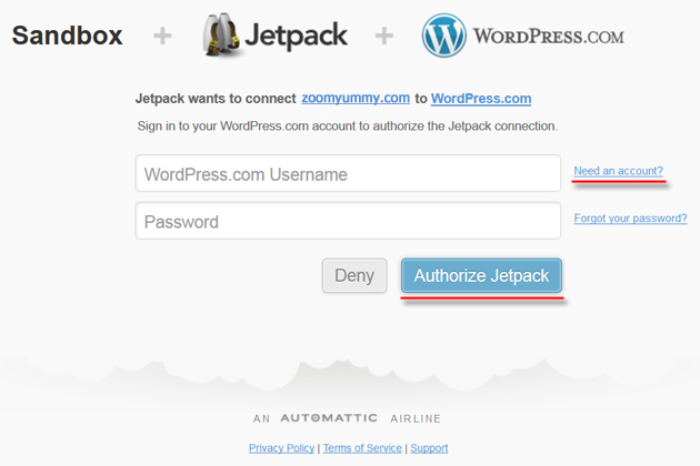wordpress authorize jetpack