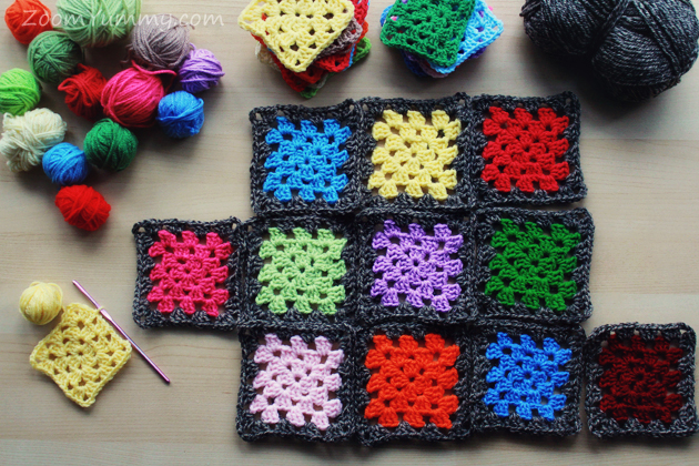 colorful granny squares with dark border