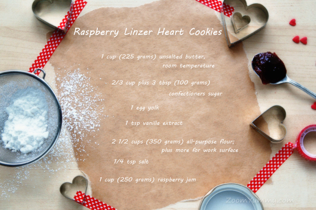 raspberry Linzer heart shaped cookies recipe ingredients