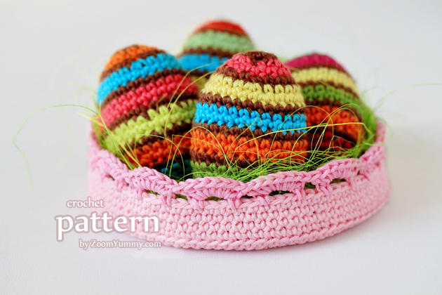 crochet striped Easter egg in a bowl pattern