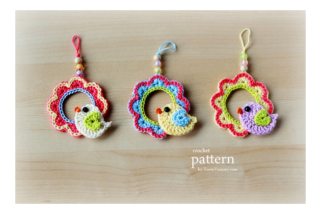 crochet Easter wreath with bird  pattern