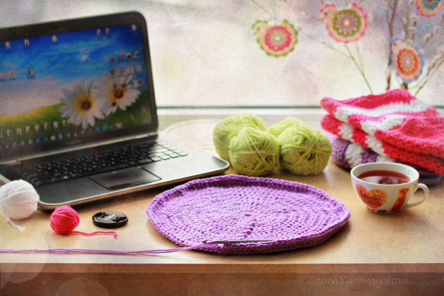 crochet project on crafting table