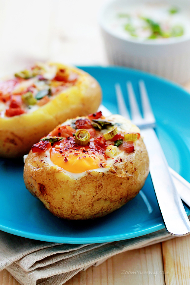 baked egg potato bowls recipe