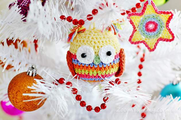 crochet Christmas tree ornaments - owl