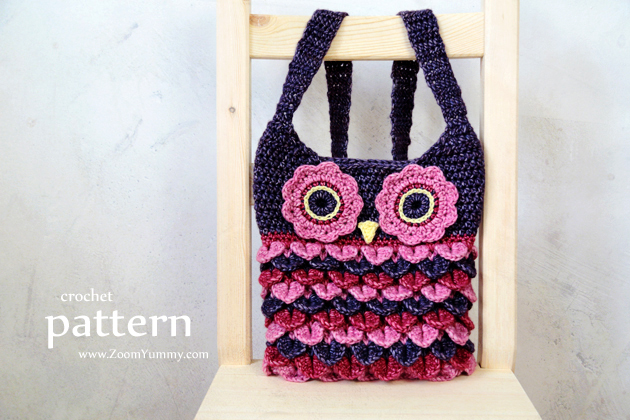 crochet owl purse with feathers pattern