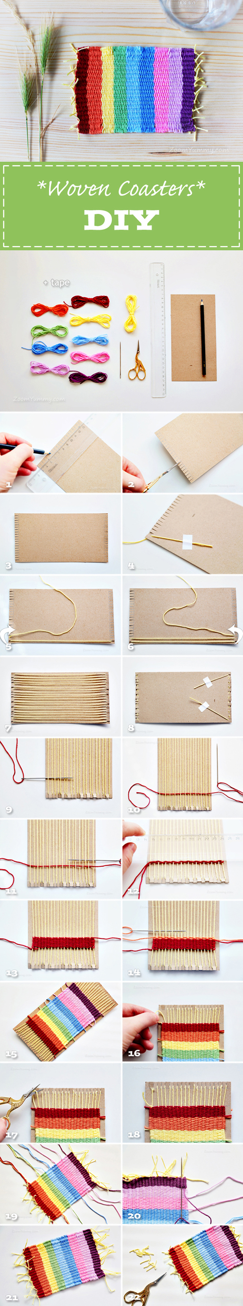 colorful woven coasters DIY