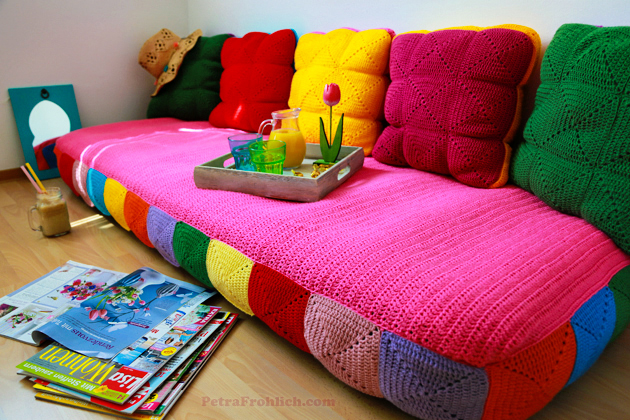 crochet bed cover and crochet cushions
